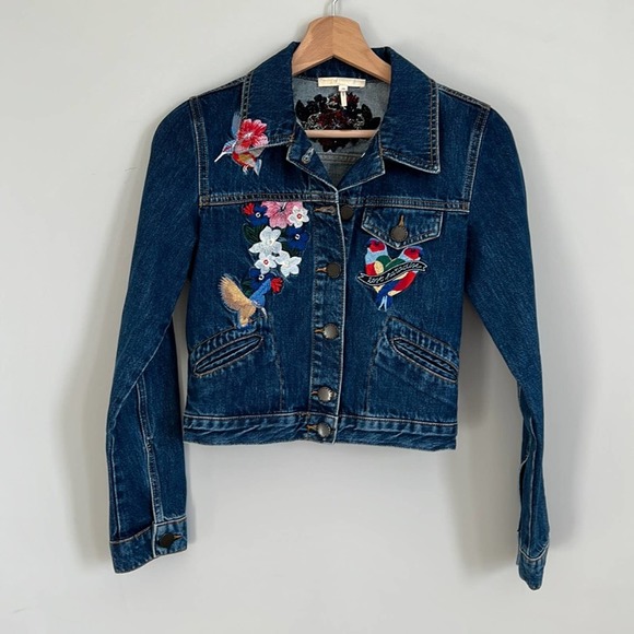 Maje Jackets & Blazers - MAJE EMBROIDERED DENIM JACKET, size 36.